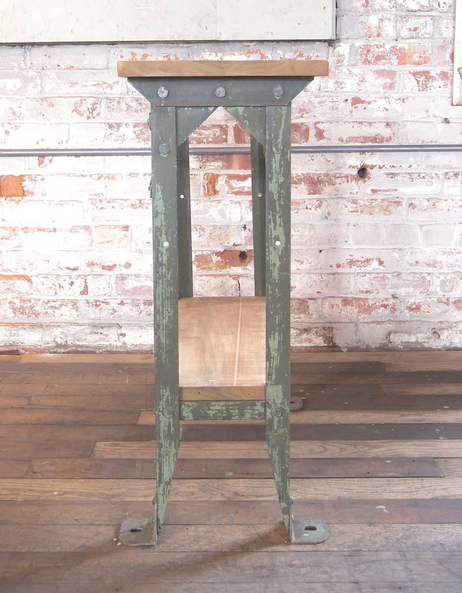 Vintage Industrial Two-Tier Wood and Metal Side Table - Shelf - Stand In Good Condition In Oakville, CT