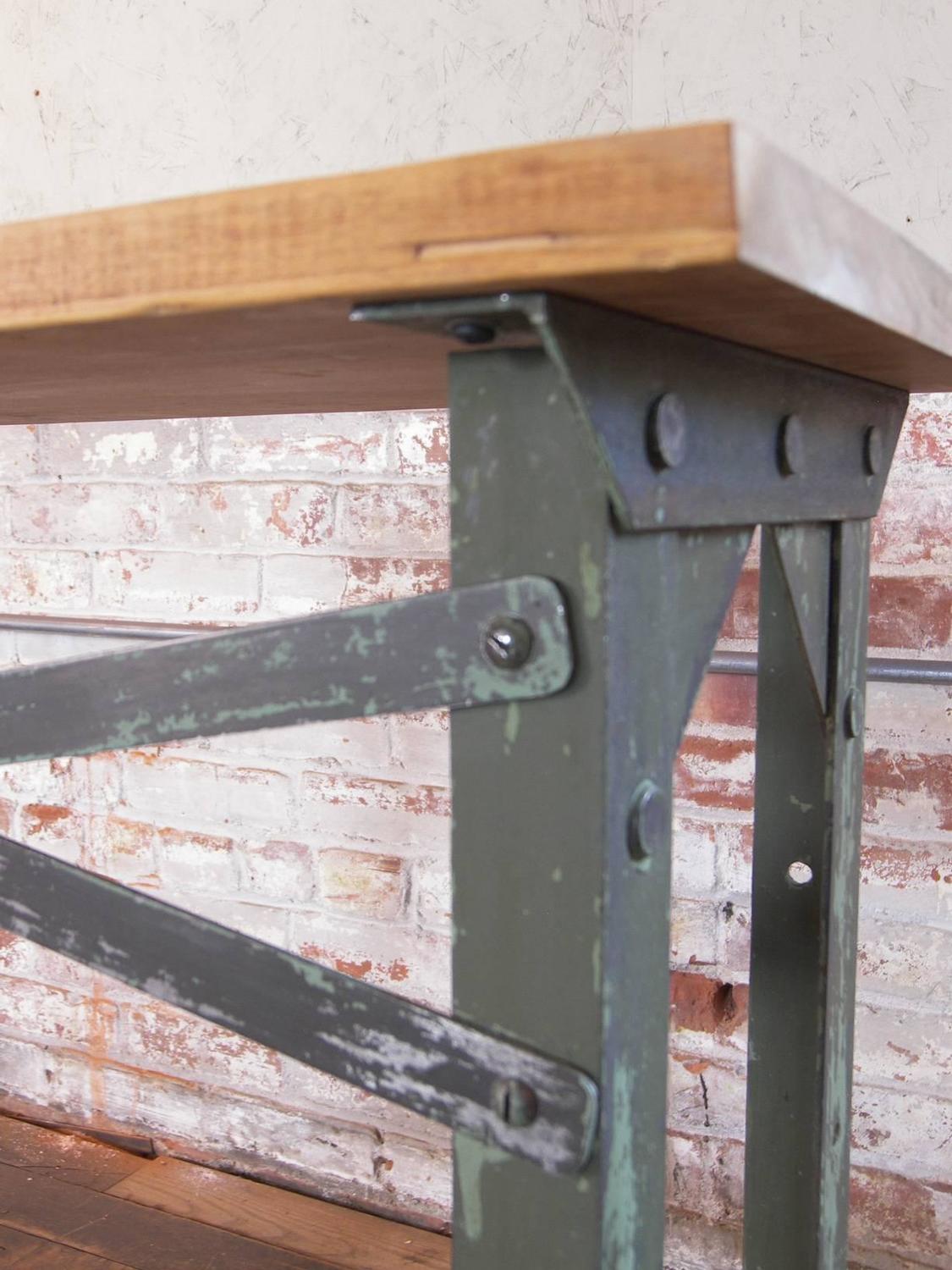 Industrial TwoTier Wood and Metal Side Table Shelf Stand For Sale