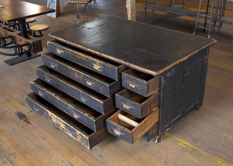 Vintage Industrial Antique Wooden Printers with Storage Drawers