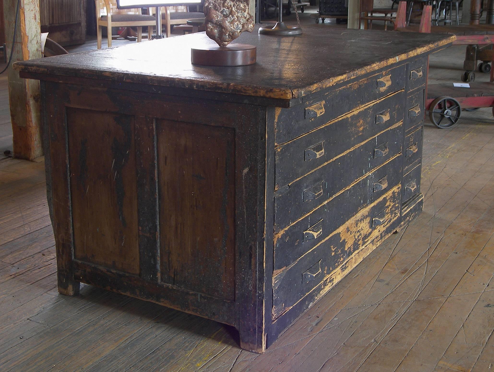 North American Vintage Industrial Antique Wooden Printers Cabinet with Storage Drawers