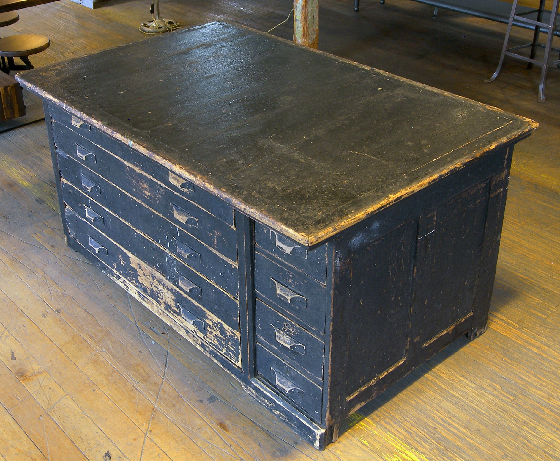 Vintage Industrial Antique Wooden Printers Cabinet With Storage