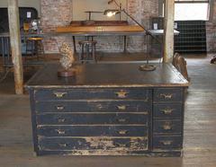 Vintage Industrial Antique Wooden Printers Cabinet with Storage Drawers