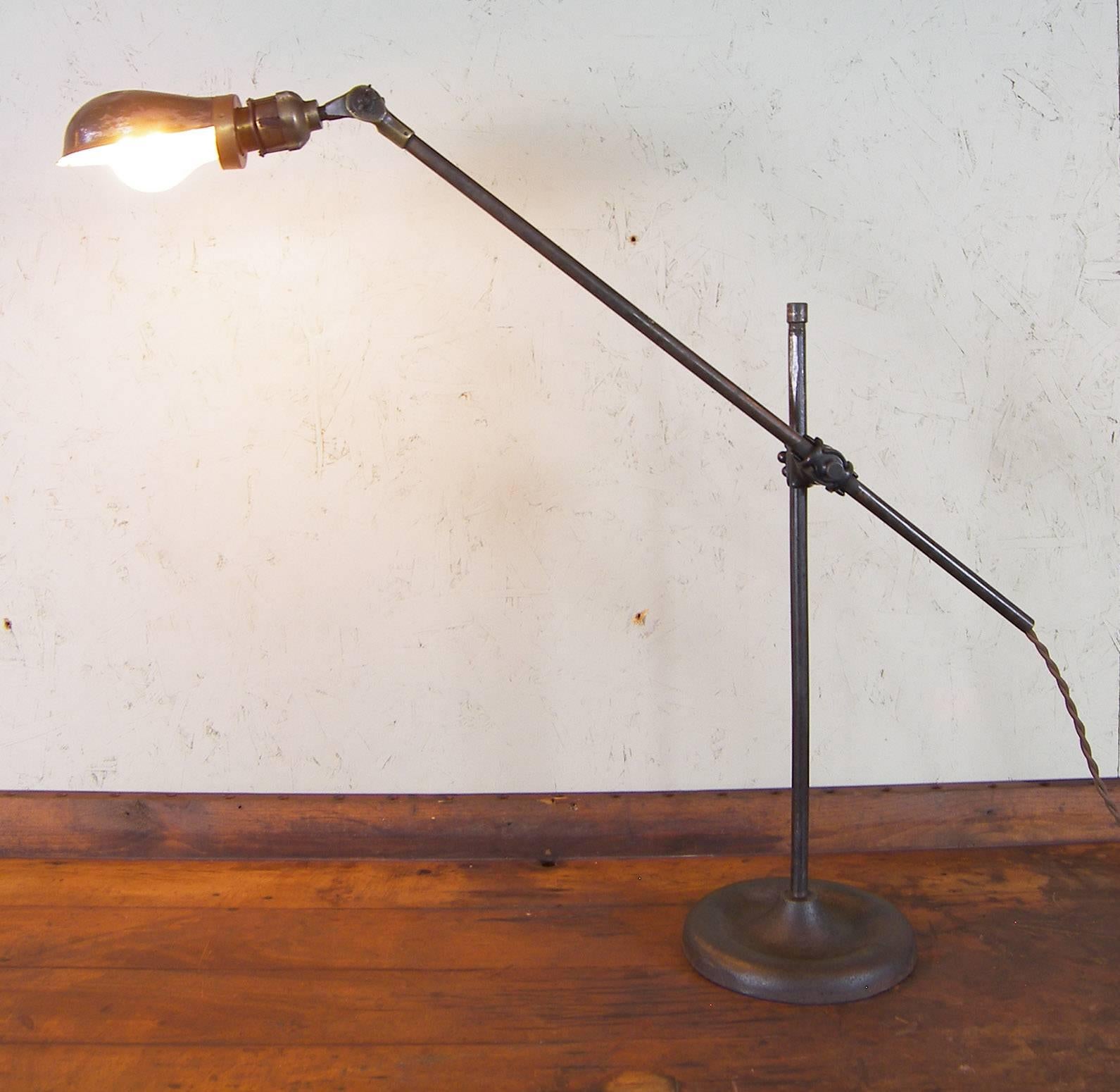 O. C. white iron, steel, metal, enamel desk task lamp / light. Top arm measures 24