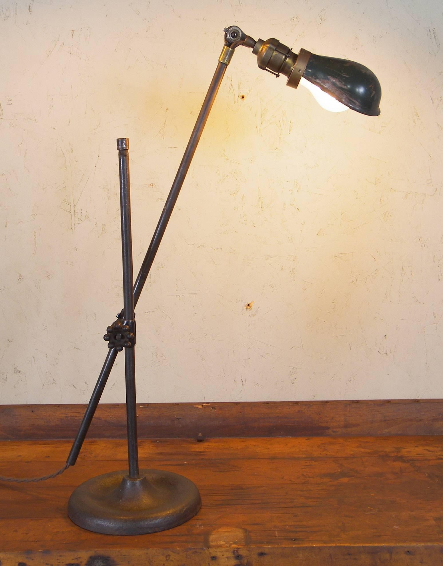 O. C. White Iron, Steel, Enamel Desk, Table Task Lamp, Light OC with Edison Bulb In Good Condition In Oakville, CT