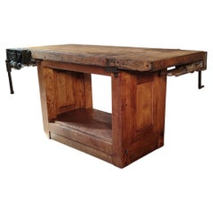 Antique Workbench with 2 Vises & Storage Cubby