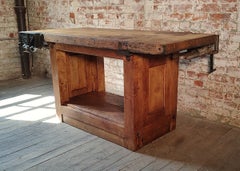 Antique Workbench with 2 Vises & Storage Cubby
