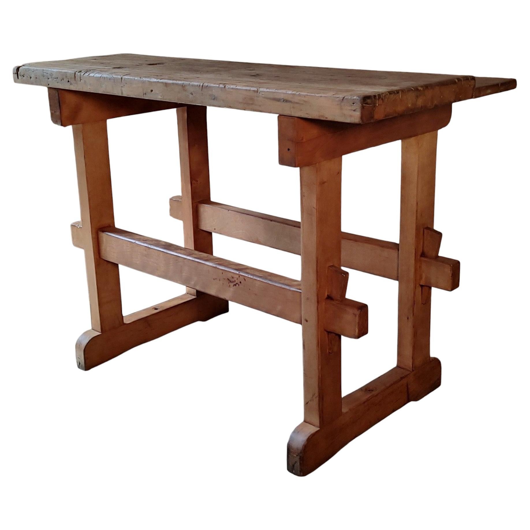 Vintage Industrial Distressed Viseless Worktable For Sale