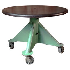 Vintage Industrial Round-Top Table On Castors