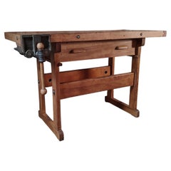 Antique Workbench with Vise & Drawer
