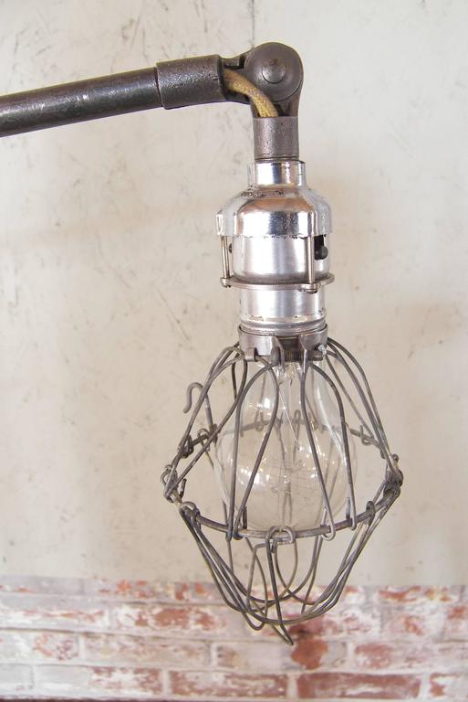 Caged Edison Bulb Reading Lamp Vintage Industrial Cast Iron Floor Light For Sale at 1stdibs