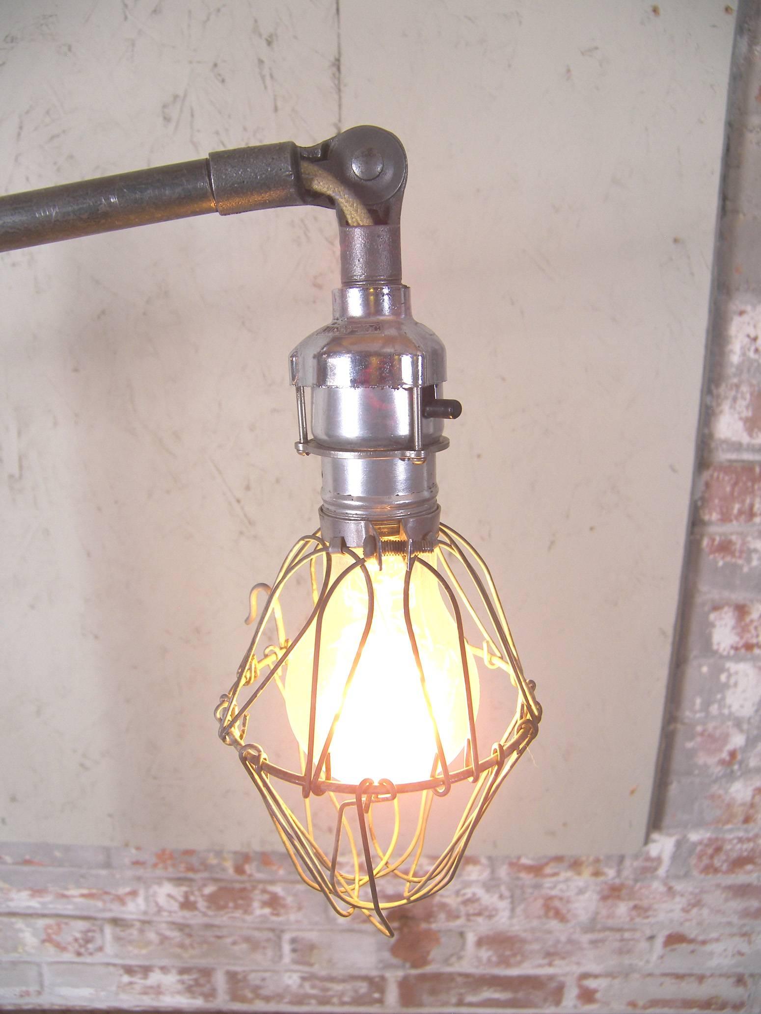 North American Floor Lamp Caged Edison Bulb Reading Vintage Industrial Cast Iron Task Light