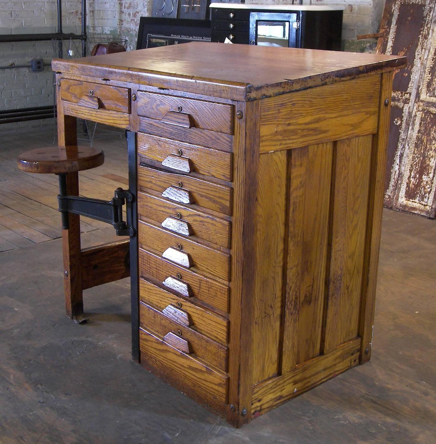 Vintage Drafting / Lab Table or Desk with Swing out Seat For Sale at ...