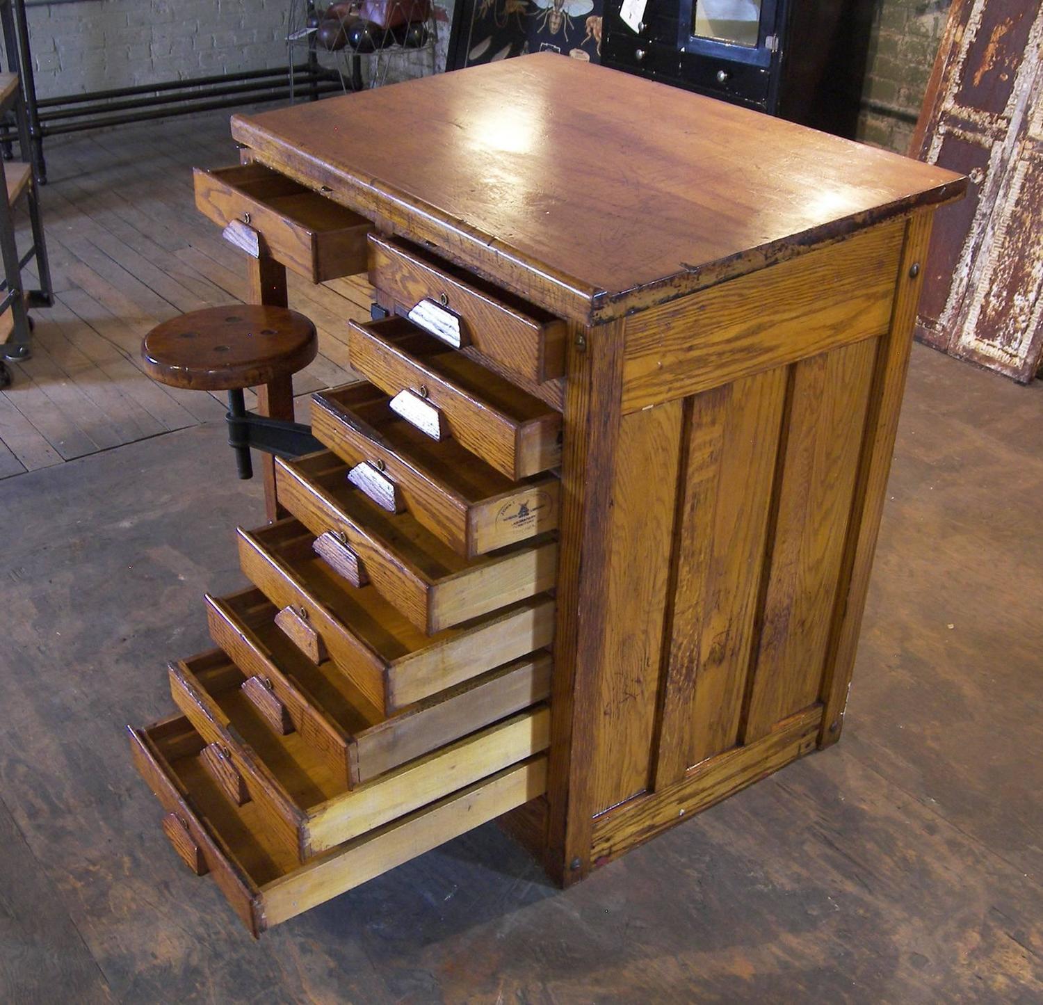 Vintage Drafting / Lab Table or Desk with Swing out Seat For Sale at ...