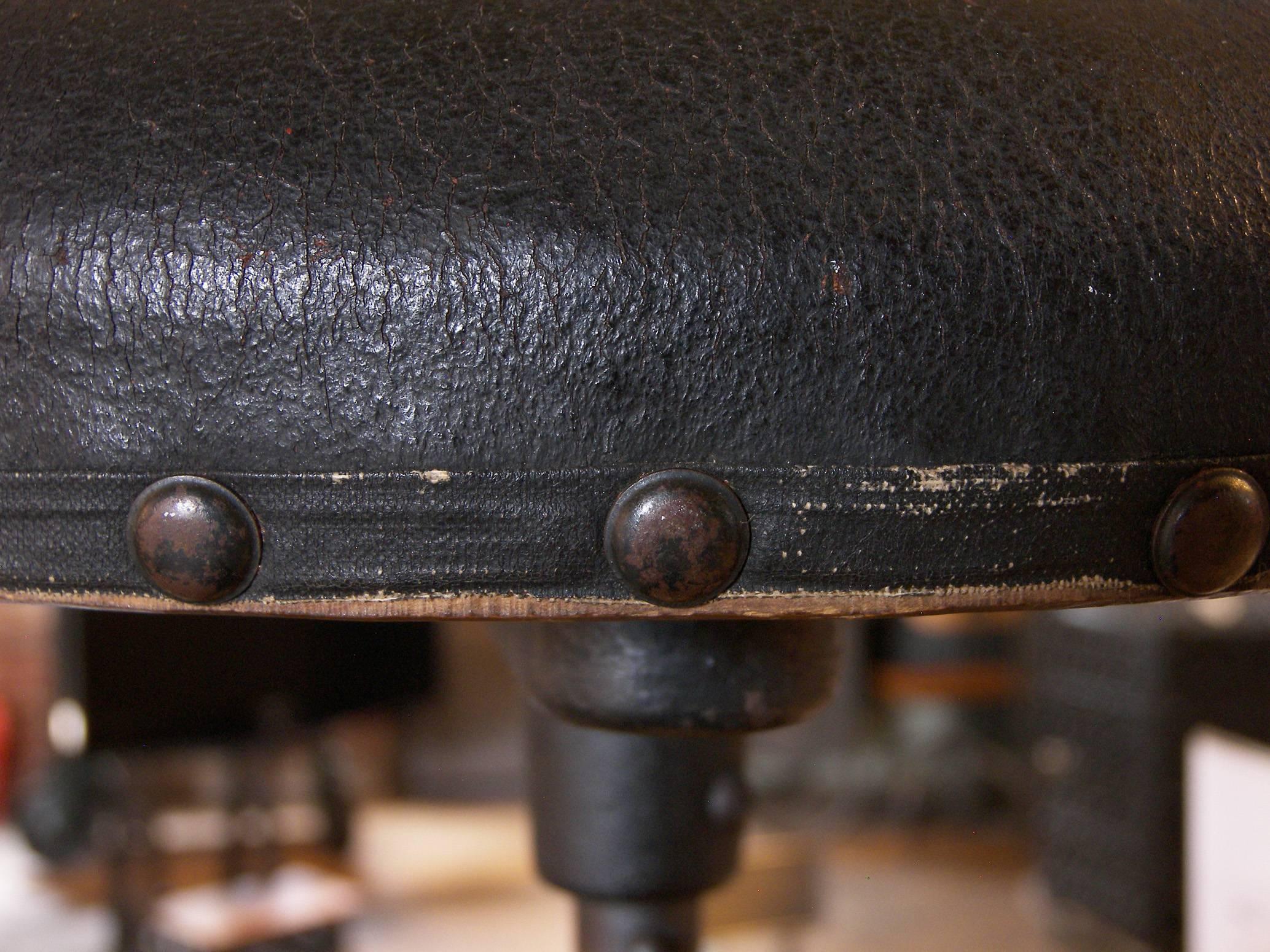 North American Vintage Industrial Retro Aluminum, Cast Iron and Leather Adjustable Stool