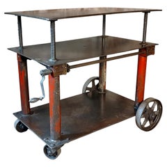 Antique Adjustable Rolling Bar Cart