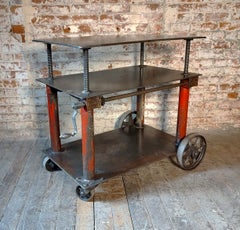 Antique Adjustable Rolling Bar Cart