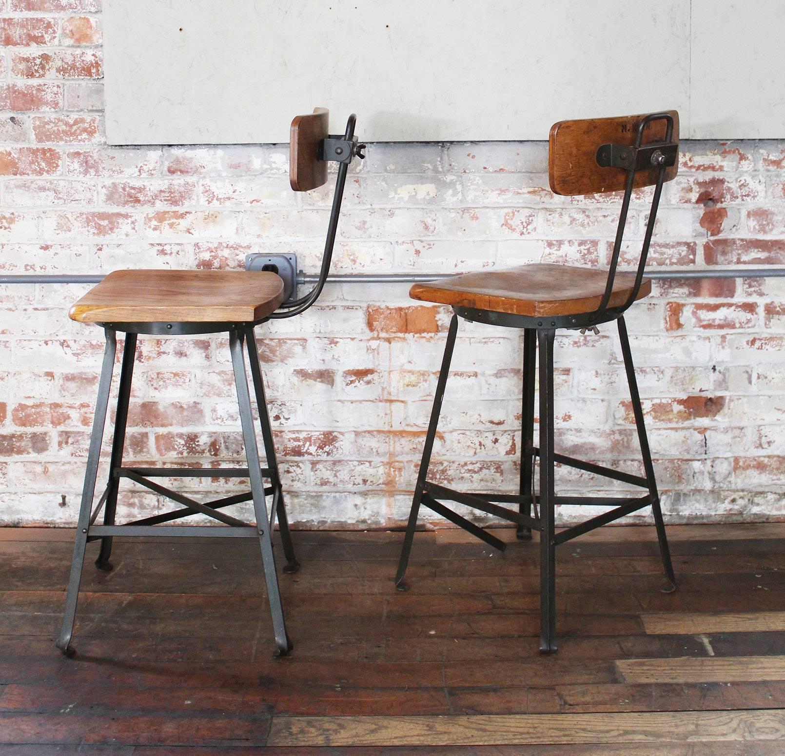 wood and metal stools