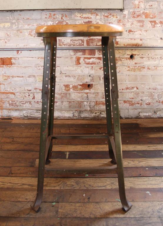 Shop Bar Stool, Vintage Industrial Backless Wood and Metal at 1stDibs
