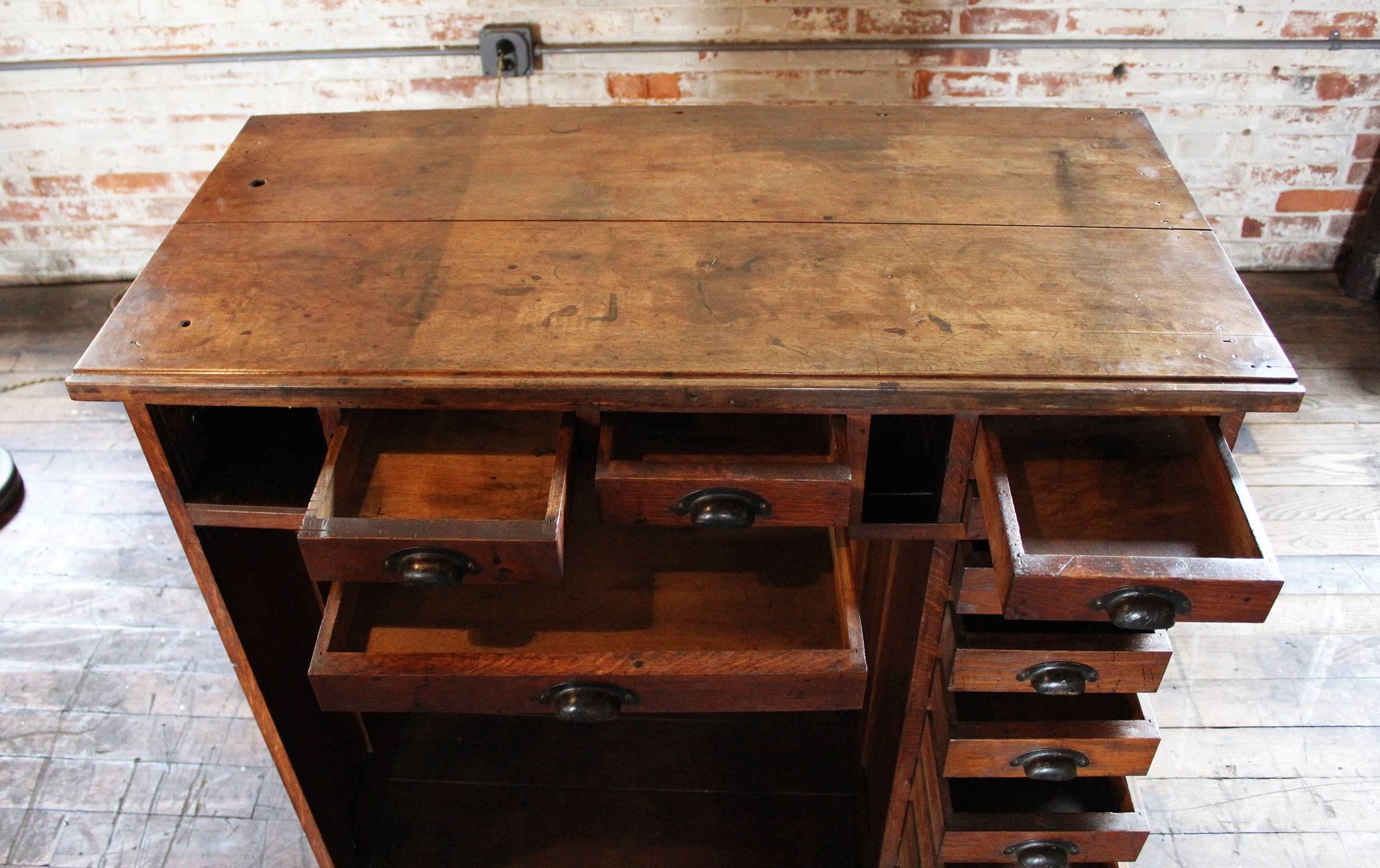 Wood Vintage Oakwood Jeweler's Cabinet - Storage Unit Metal Hardware