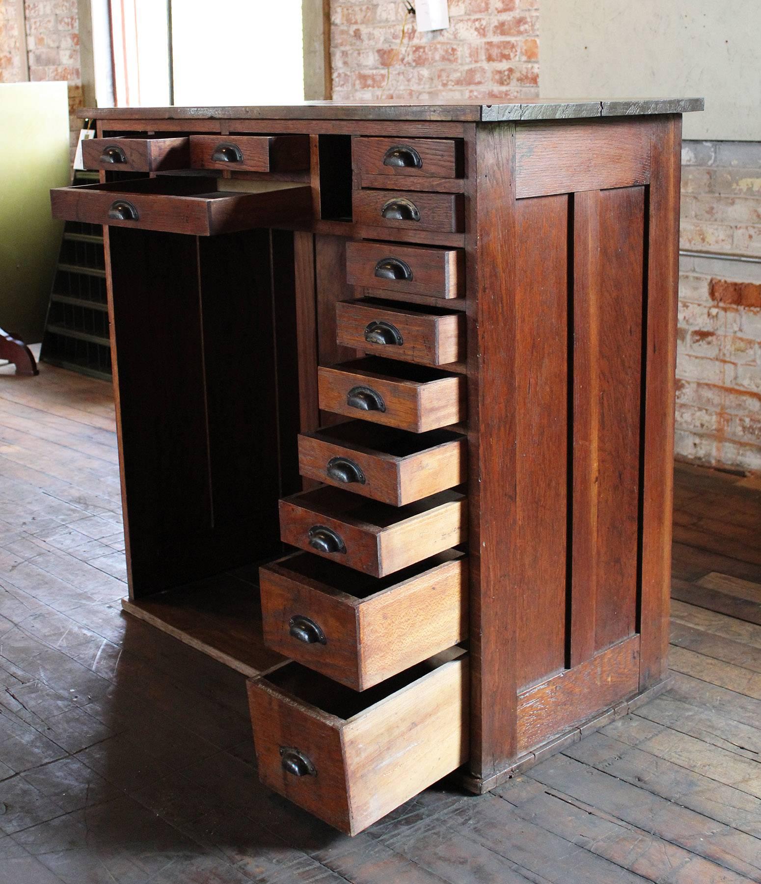 Vintage Oakwood Jeweler's Cabinet - Storage Unit Metal Hardware 1