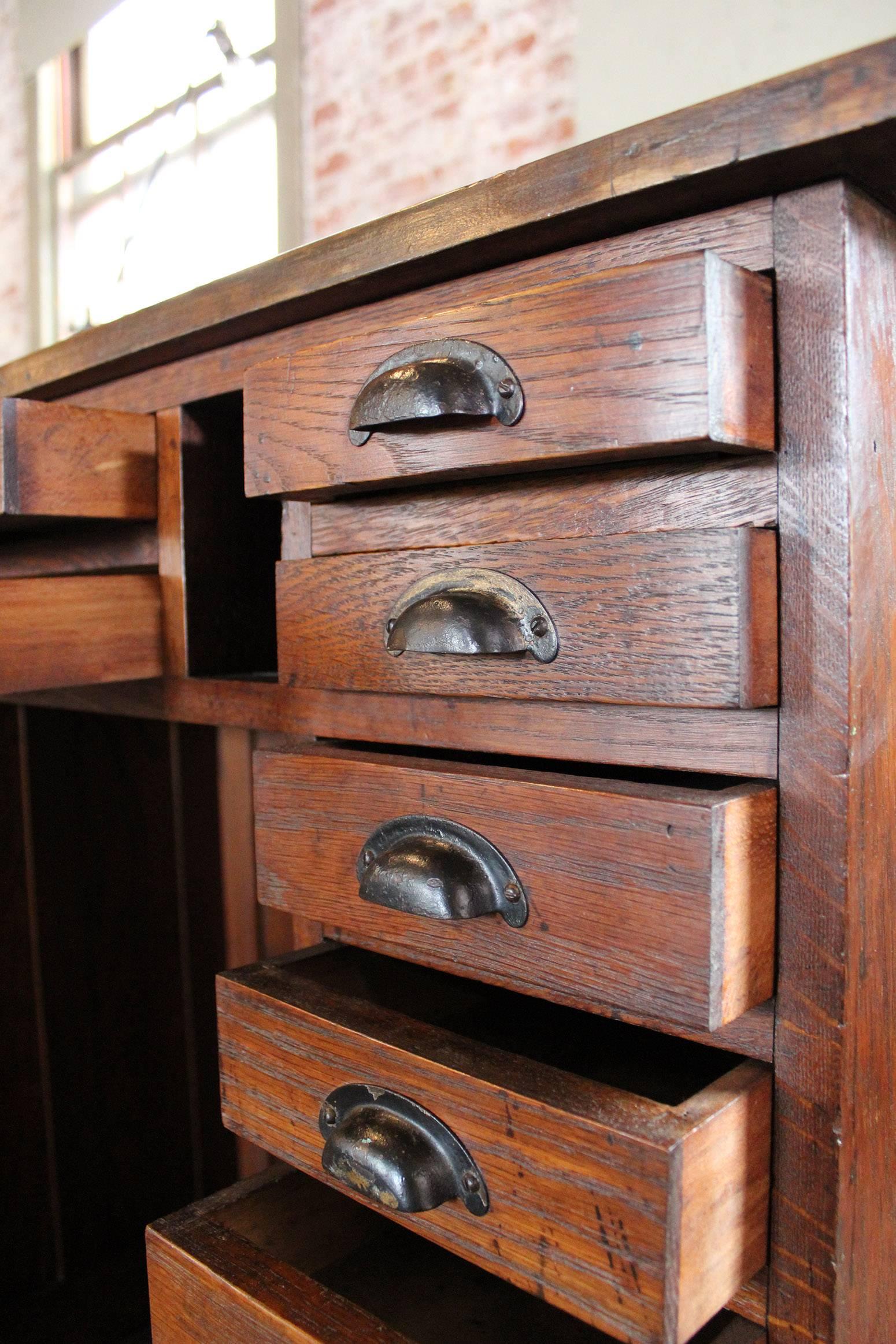 Vintage Oakwood Jeweler's Cabinet - Storage Unit Metal Hardware 2