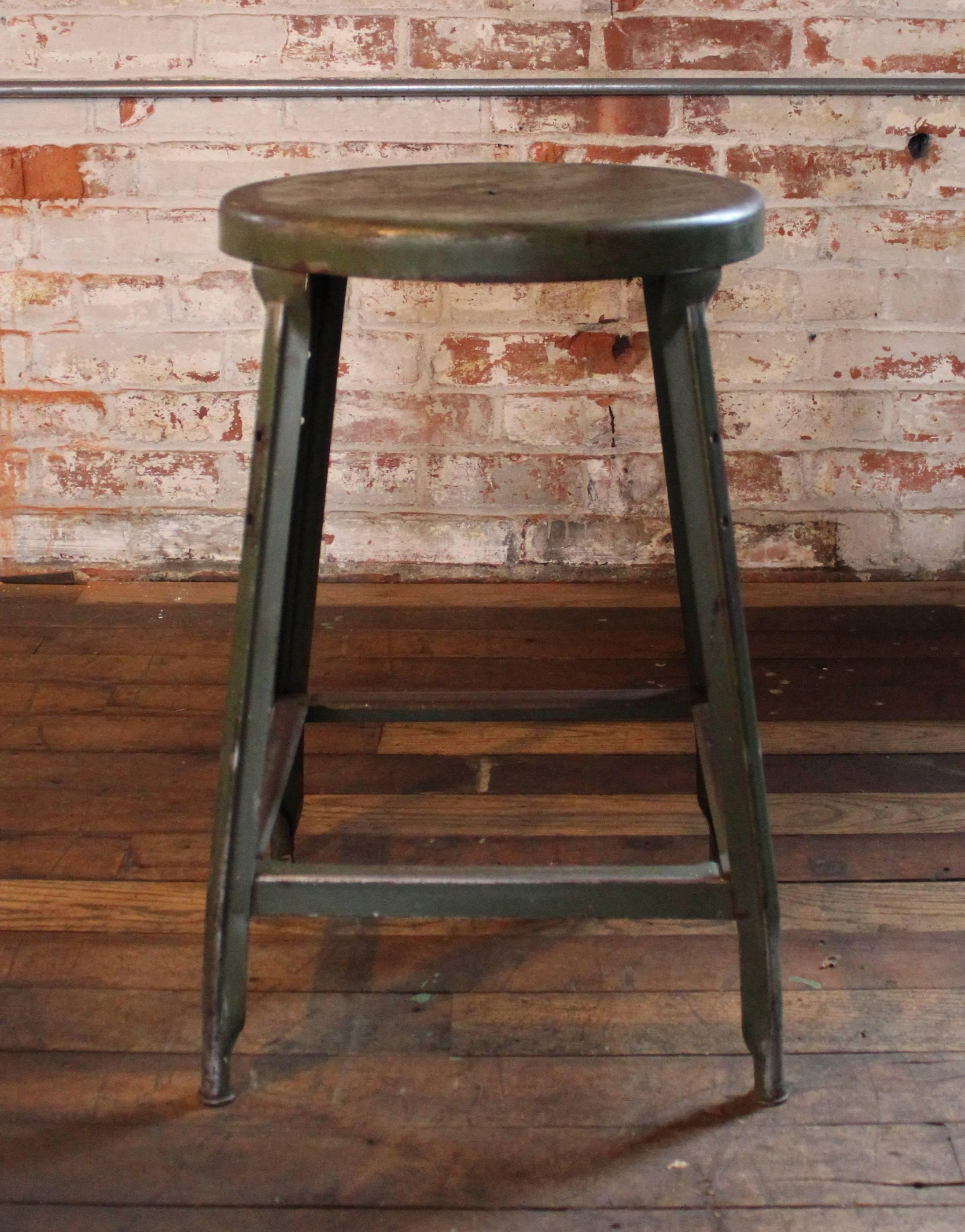 North American Vintage Industrial Metal Machine Age Factory Shop Backless Stool, Seat