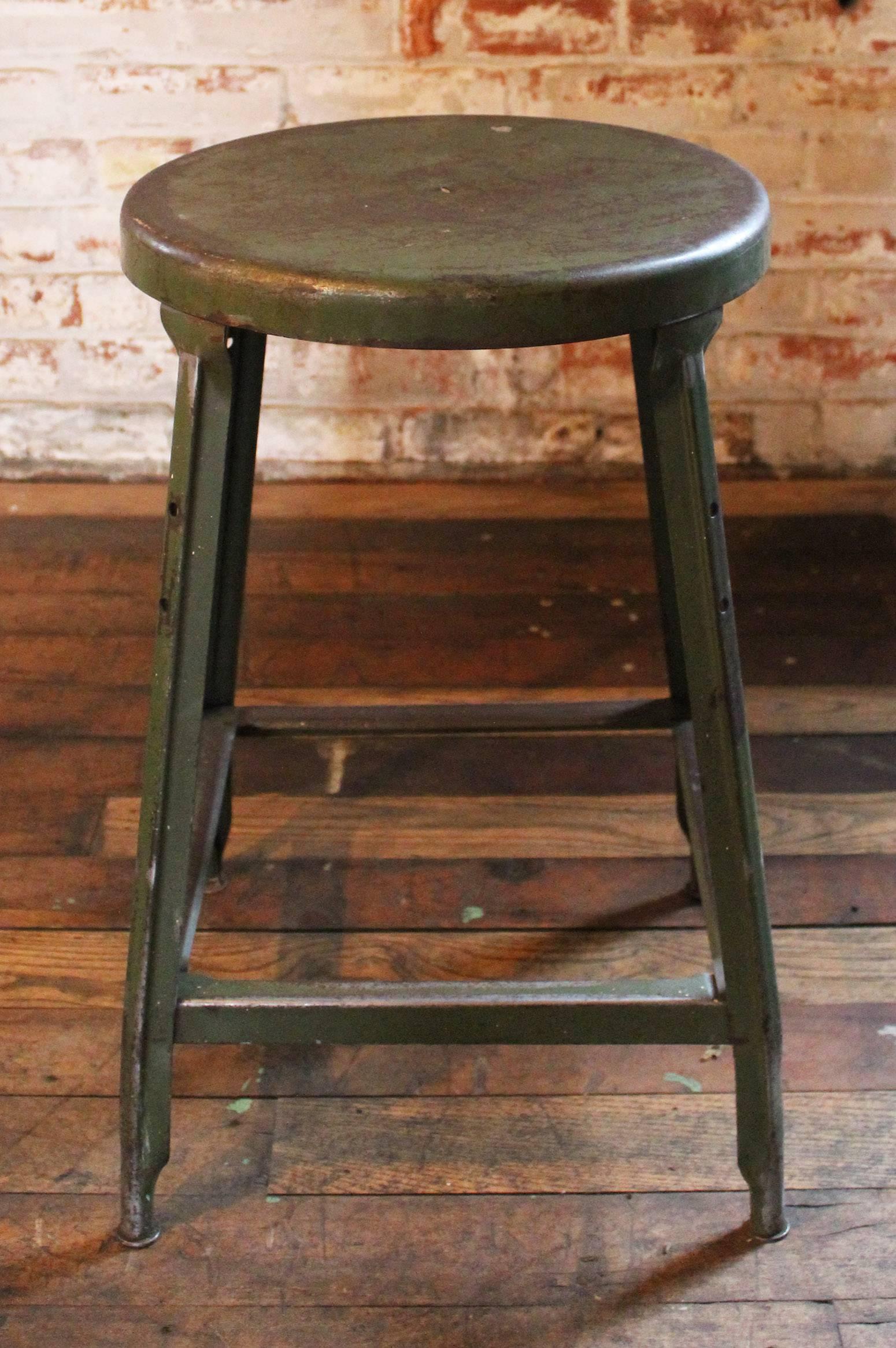 20th Century Vintage Industrial Metal Machine Age Factory Shop Backless Stool, Seat