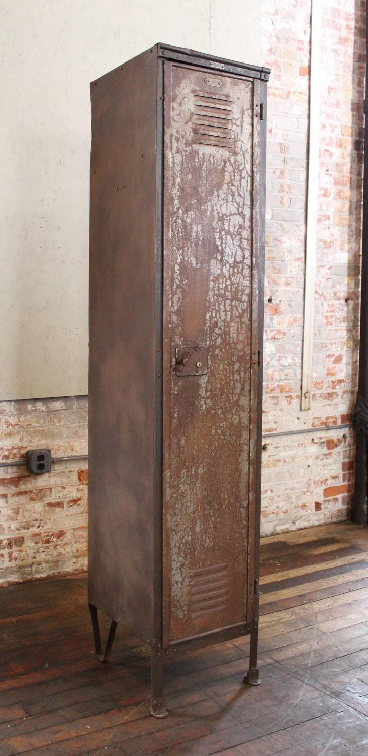 Vintage Industrial Factory Metal Locker, Old Steel Storage Locker