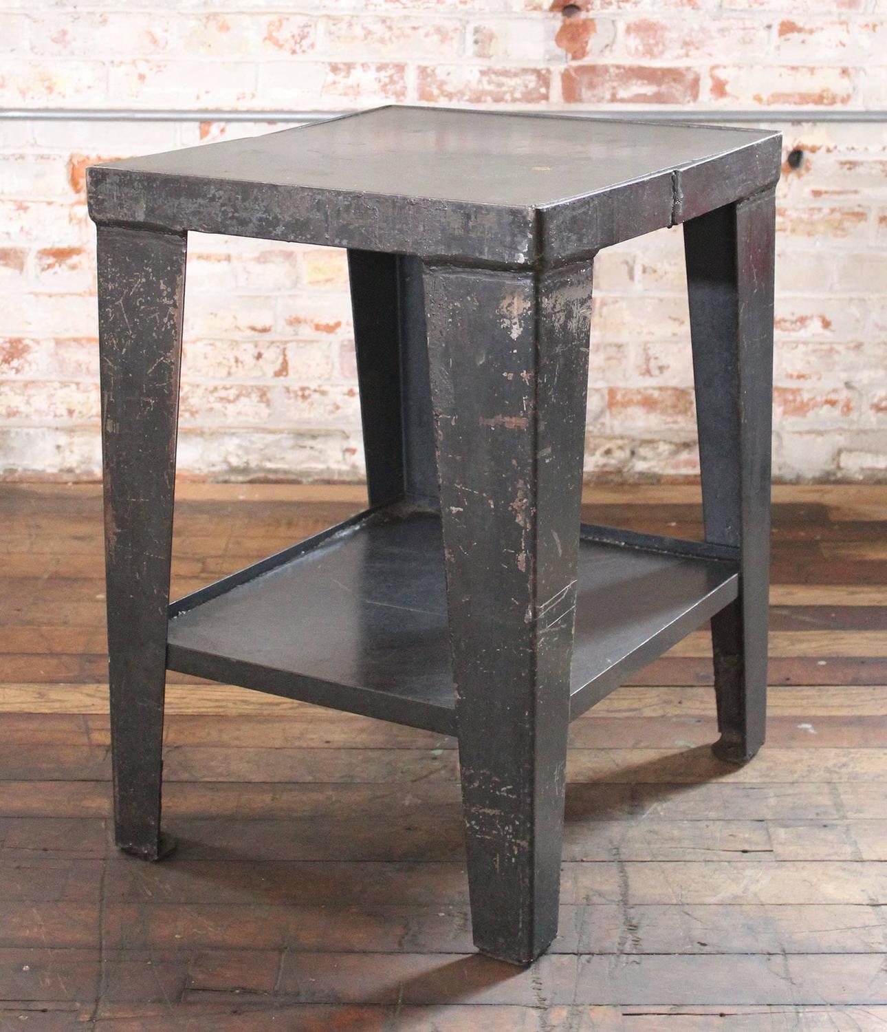 Vintage Industrial Rustic Steel and Metal EndSide TableStand with