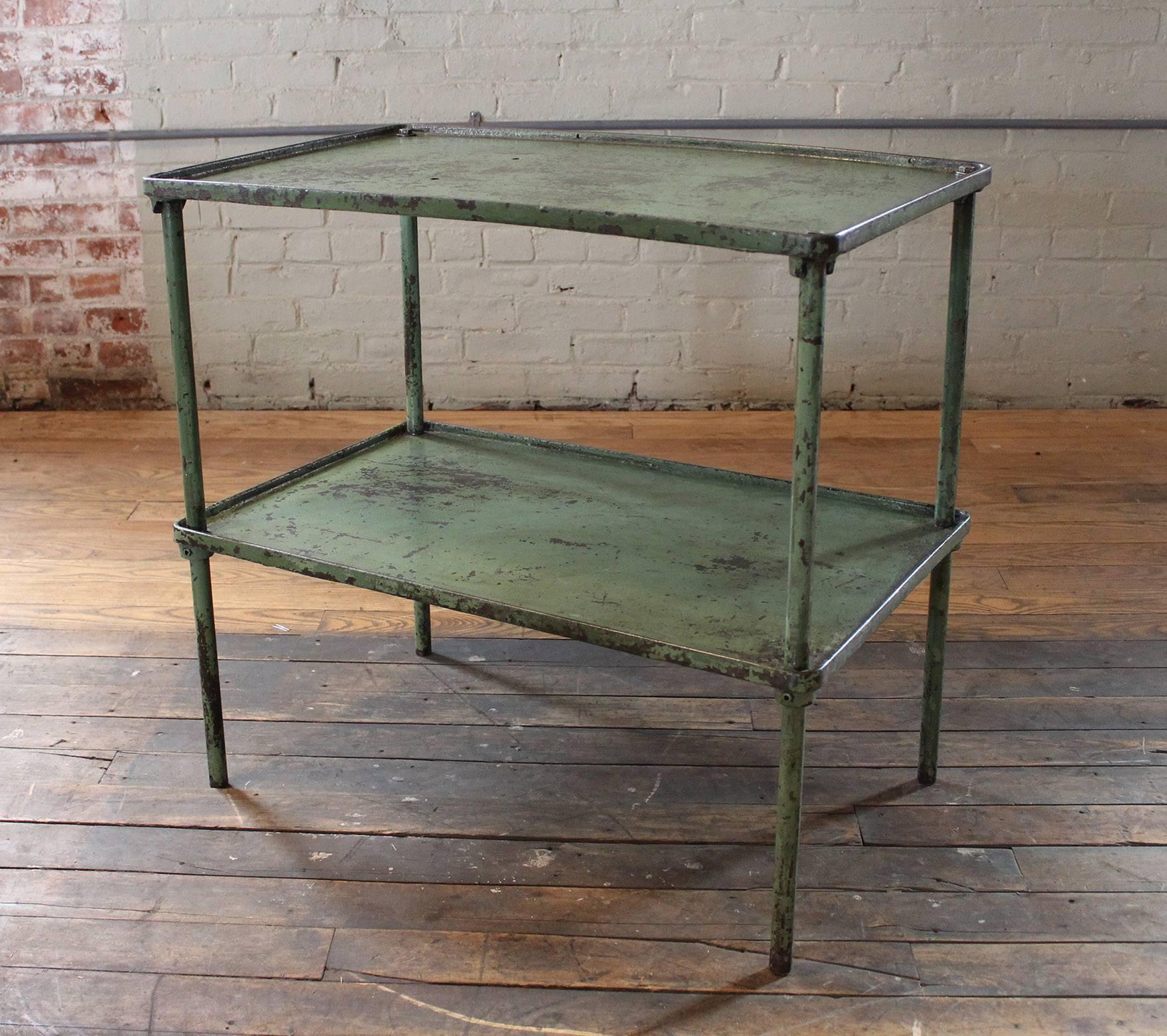 American Vintage Industrial Steel Two-Tier Metal Iron Adjustable Table Storage Bar Cart