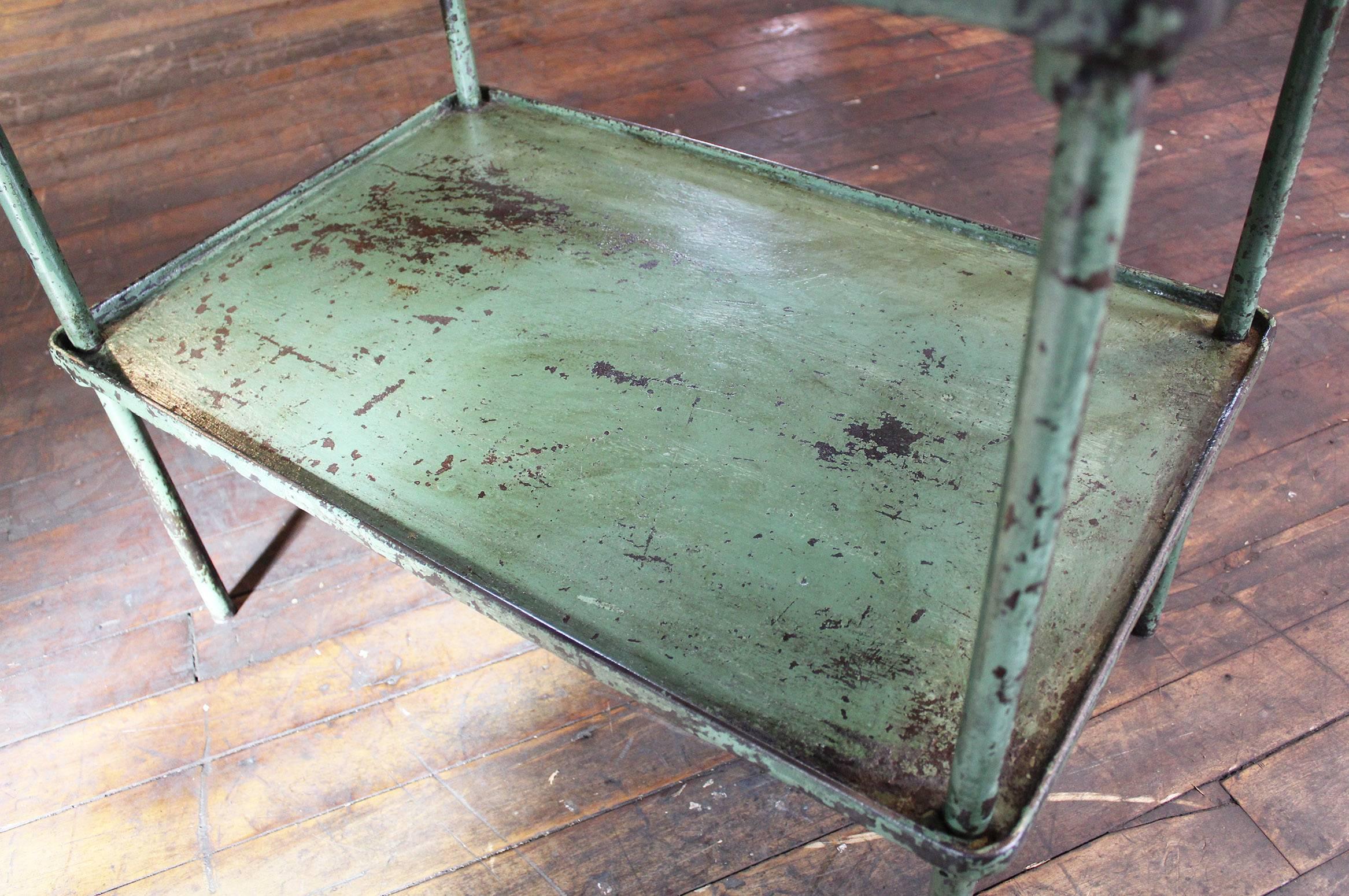 Cast Vintage Industrial Steel Two-Tier Metal Iron Adjustable Table Storage Bar Cart