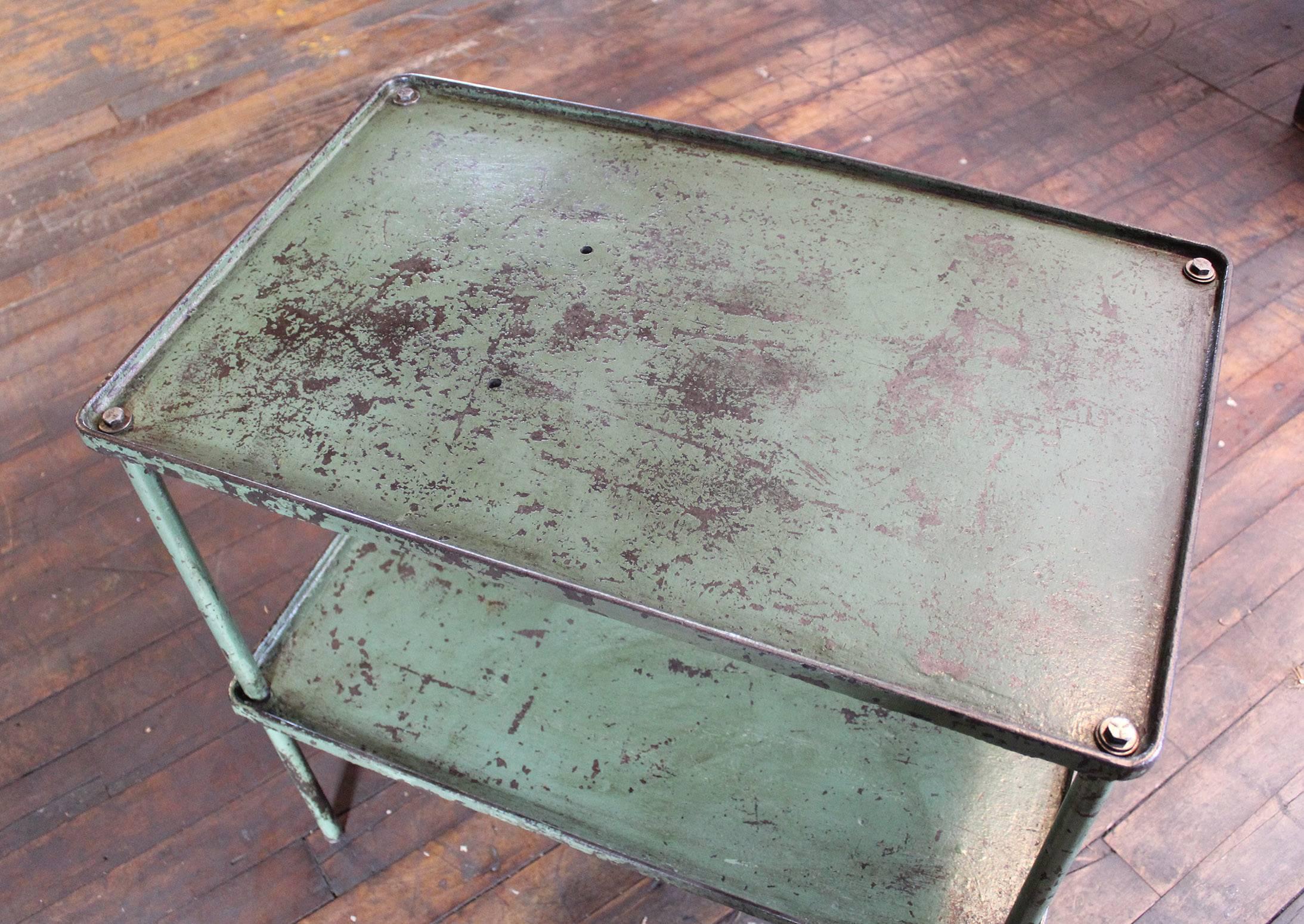 20th Century Vintage Industrial Steel Two-Tier Metal Iron Adjustable Table Storage Bar Cart