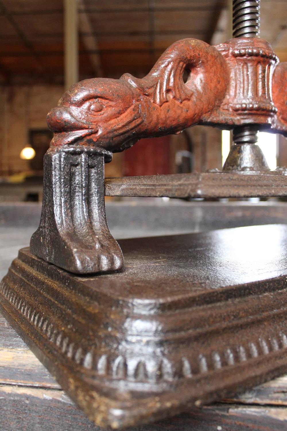 Antique Cast Iron Press, Vintage Industrial Coy Fish Printing Book