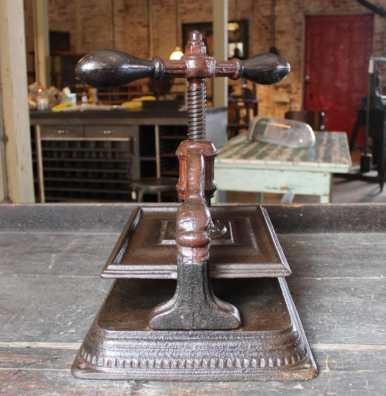 Antique Cast Iron Press, Vintage Industrial Coy Fish Printing Book