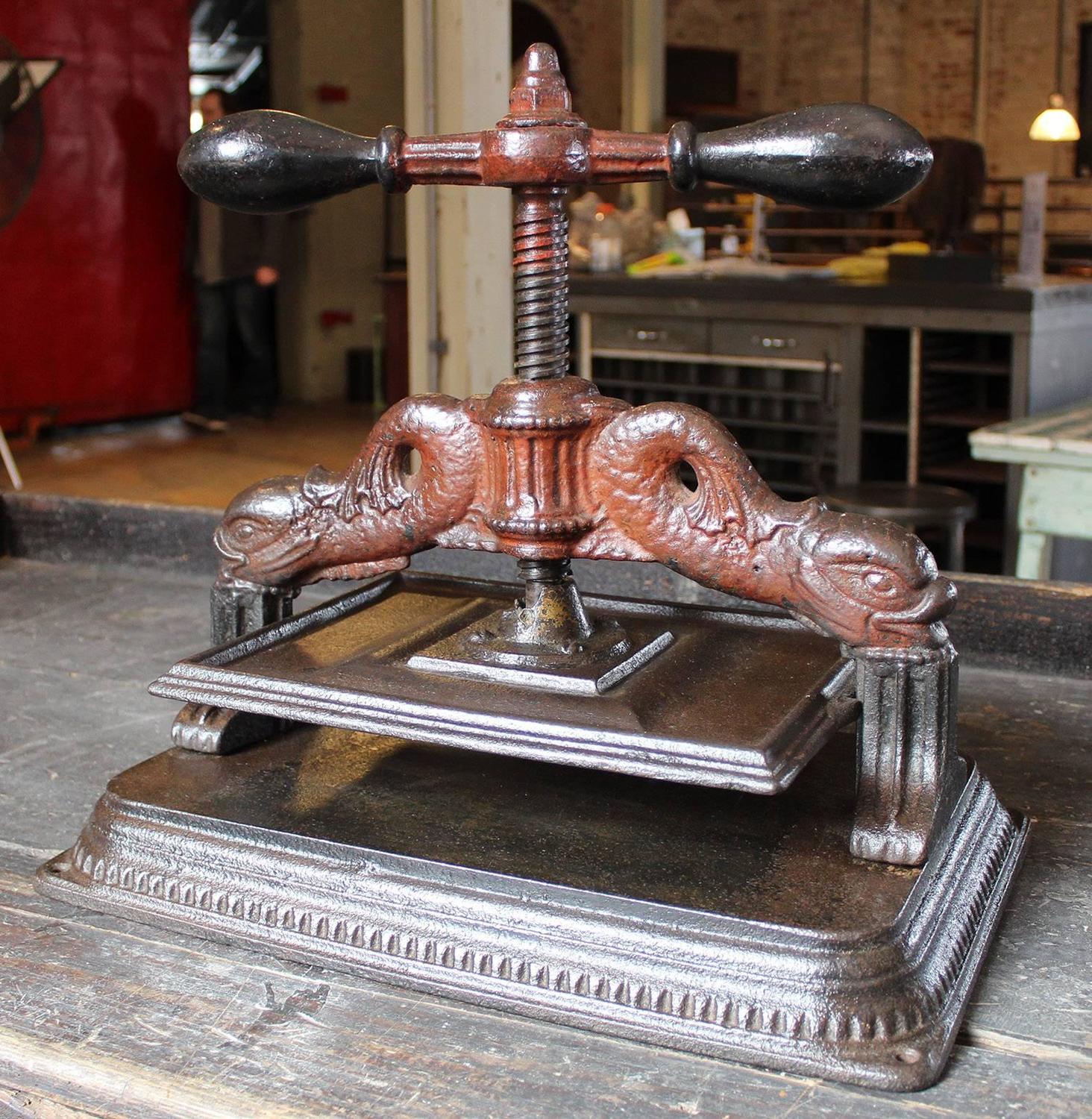 Antique Cast Iron Press, Vintage Industrial Coy Fish Printing Book