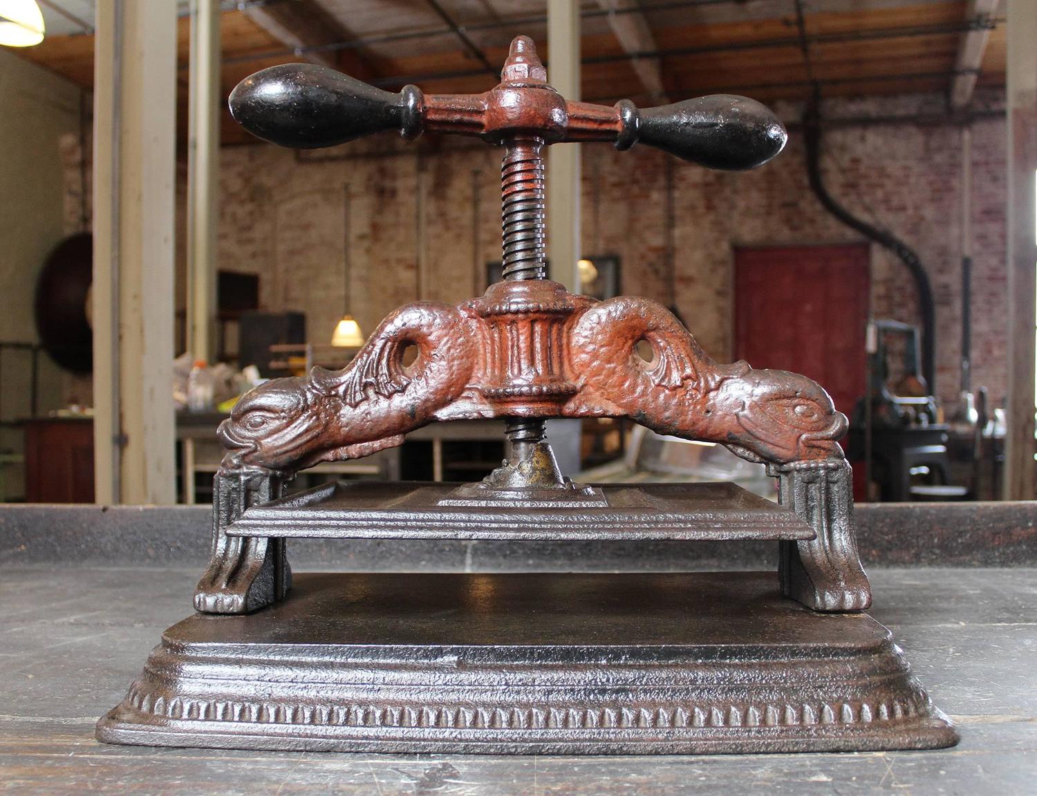 Antique Cast Iron Press, Vintage Industrial Coy Fish Printing Book