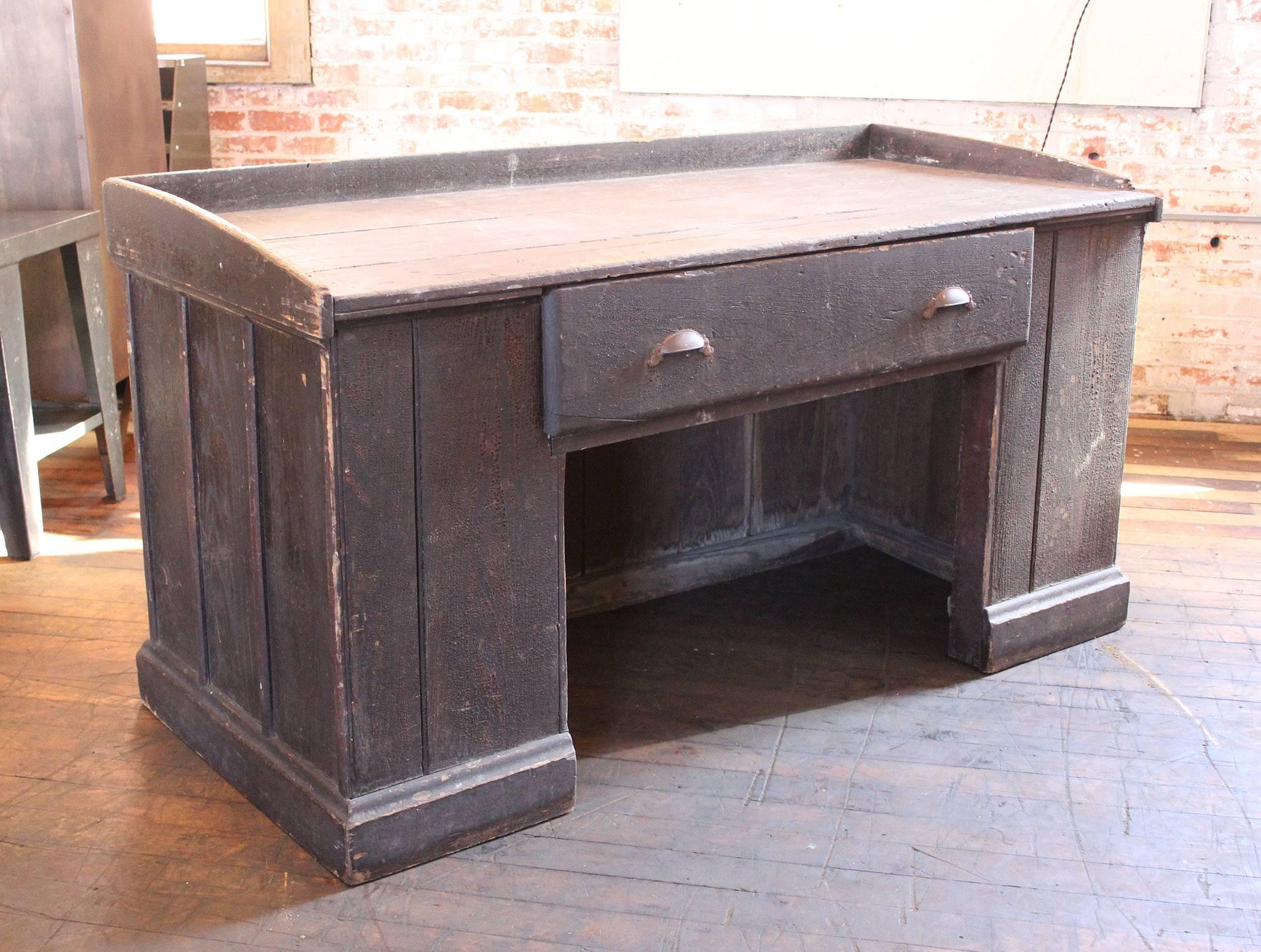 Vintage Industrial Wooden Hardware Store Counter, Clerk's Desk Table 1