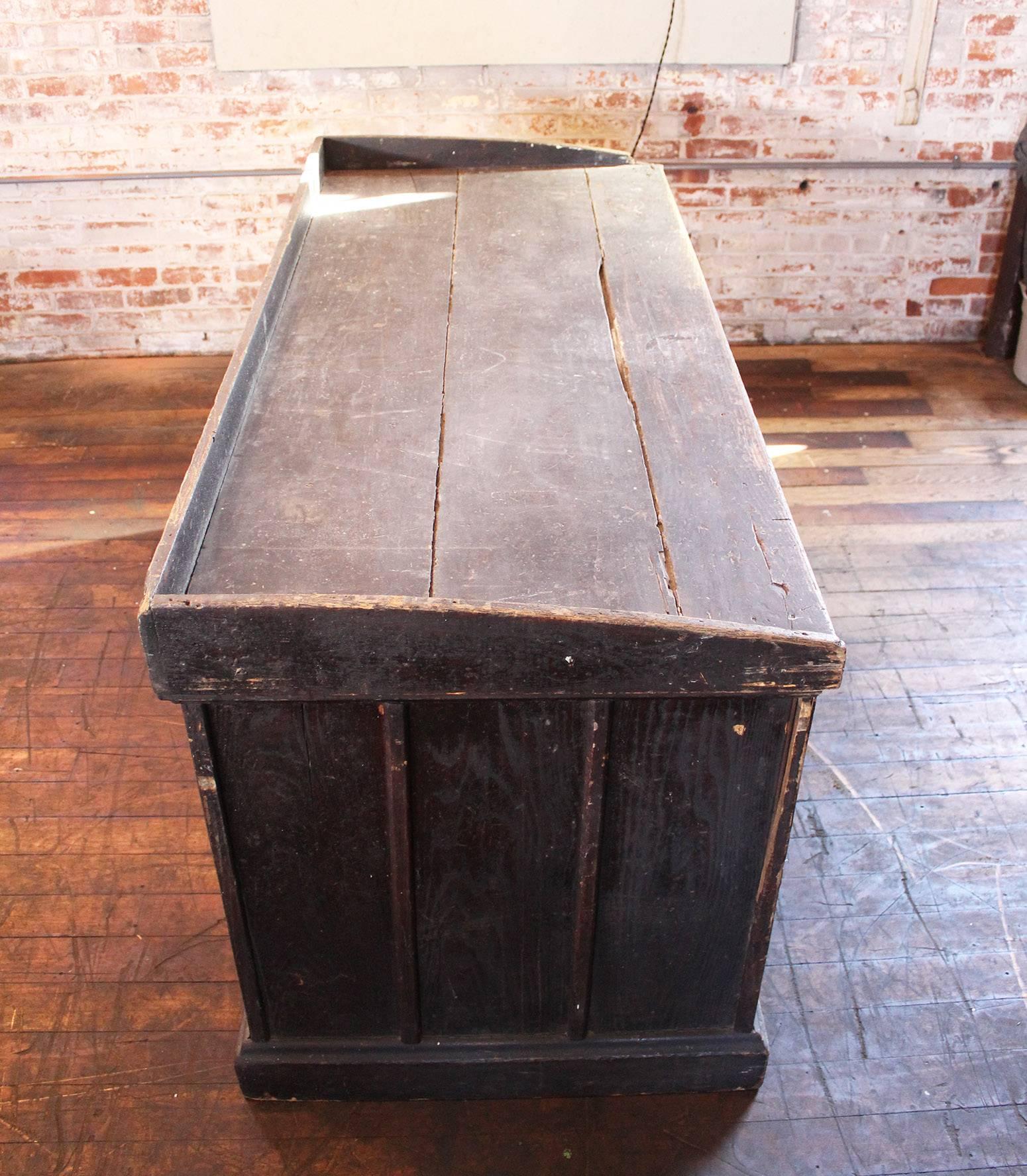 Vintage Industrial Wooden Hardware Store Counter, Clerk's Desk Table In Distressed Condition In Oakville, CT