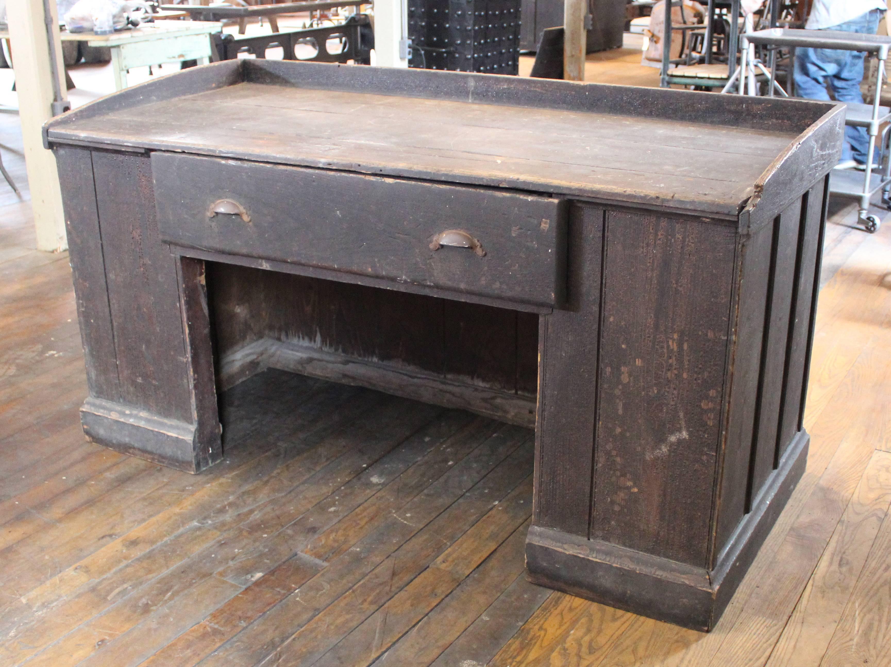 Vintage Industrial Wooden Hardware Store Counter, Clerk's Desk Table 3