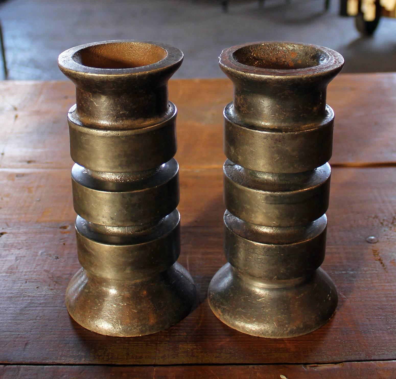 Vintage Industrial Rustic Steel, Metal Candlesticks Holders Stands In Distressed Condition In Oakville, CT