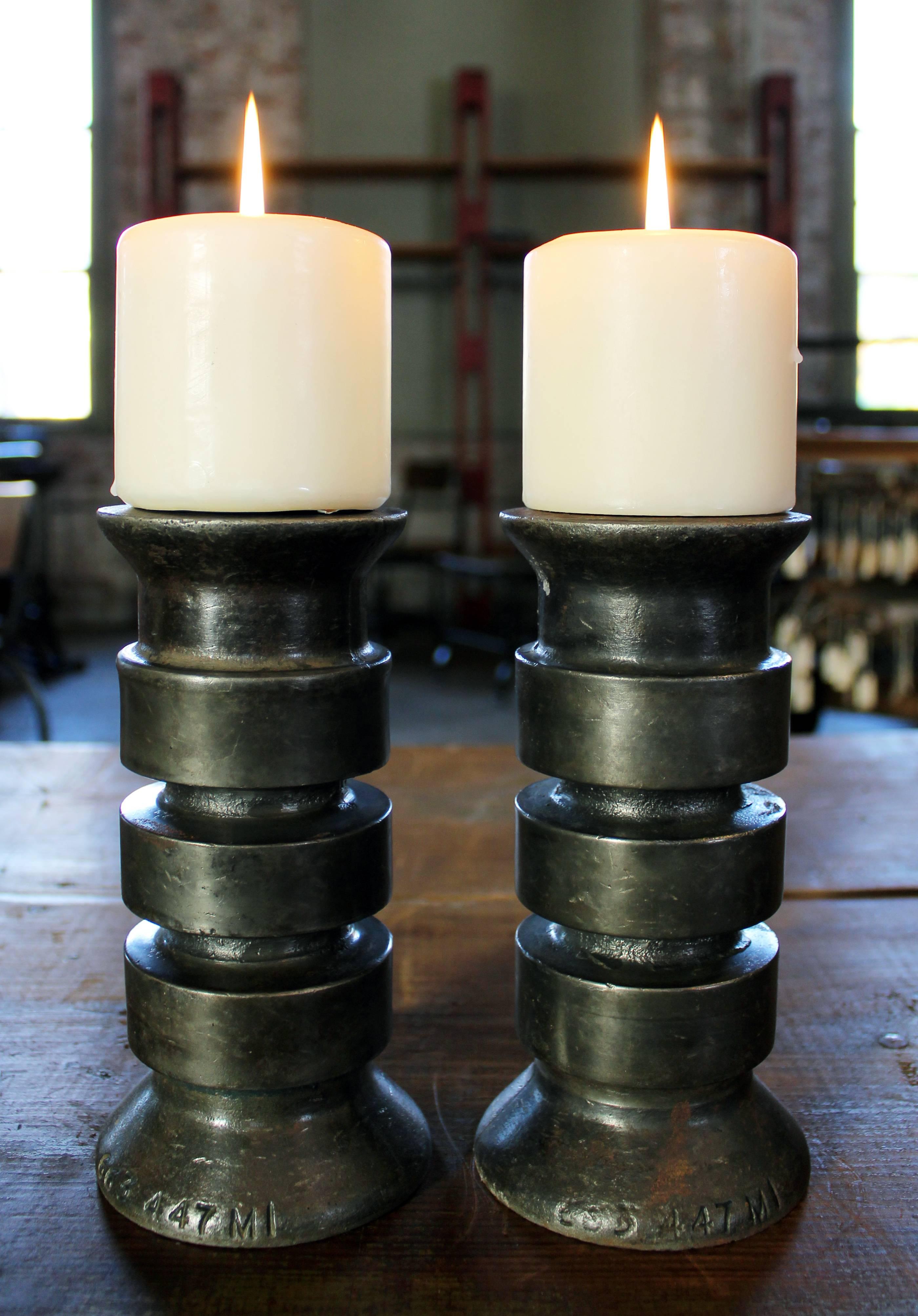 Vintage Industrial Rustic Steel, Metal Candlesticks Holders Stands 1