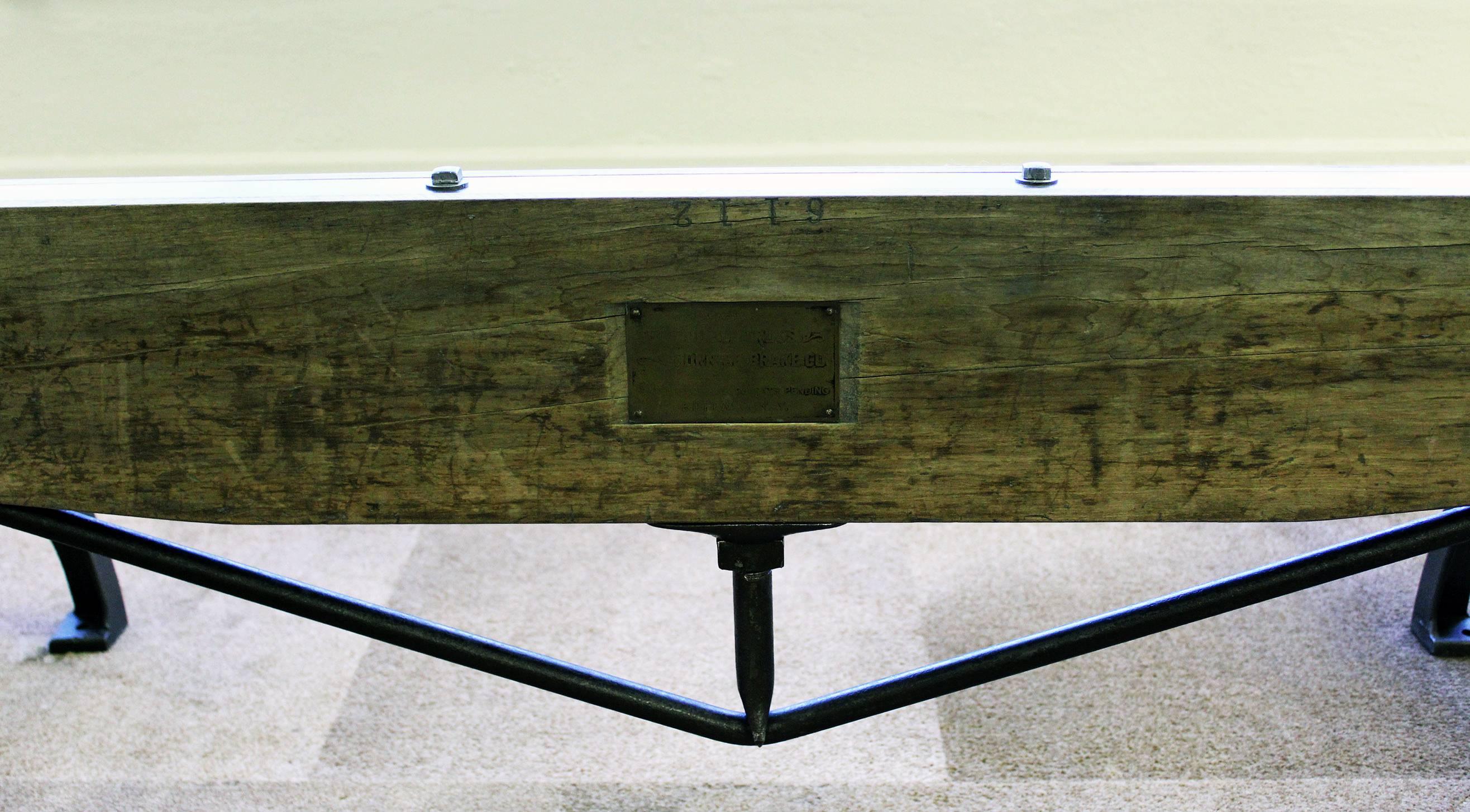 Conference Dining Table. Vintage Industrial Wood Steel Cast Iron & Glass In Distressed Condition In Oakville, CT