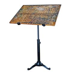 Retro Pedestal Table Cast Iron Wood Tilt Top Artist Drafting Music Stand