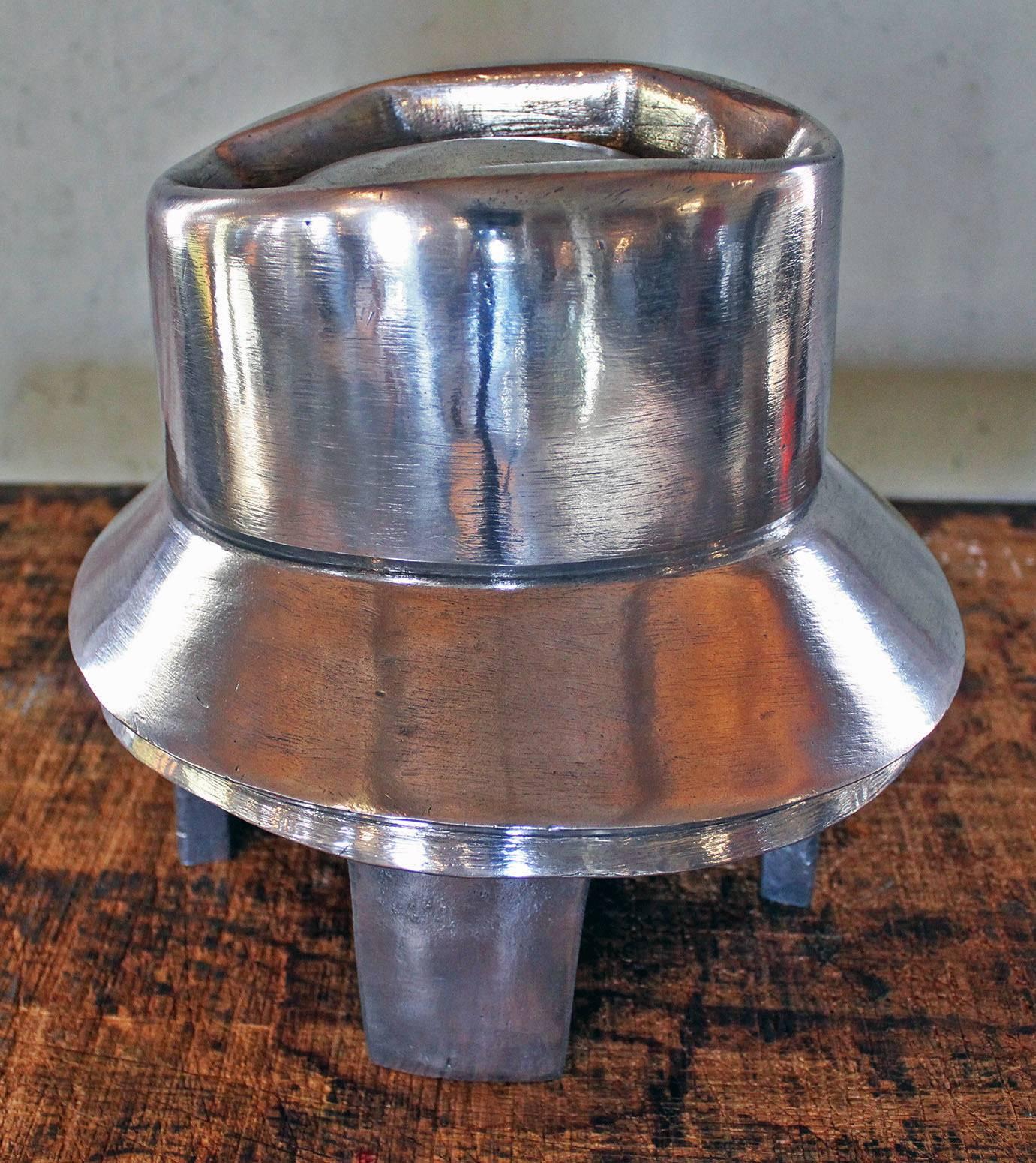 Vintage Industrial Polished Metal Aluminium Hat Block Mold, OB1DC In Distressed Condition In Oakville, CT