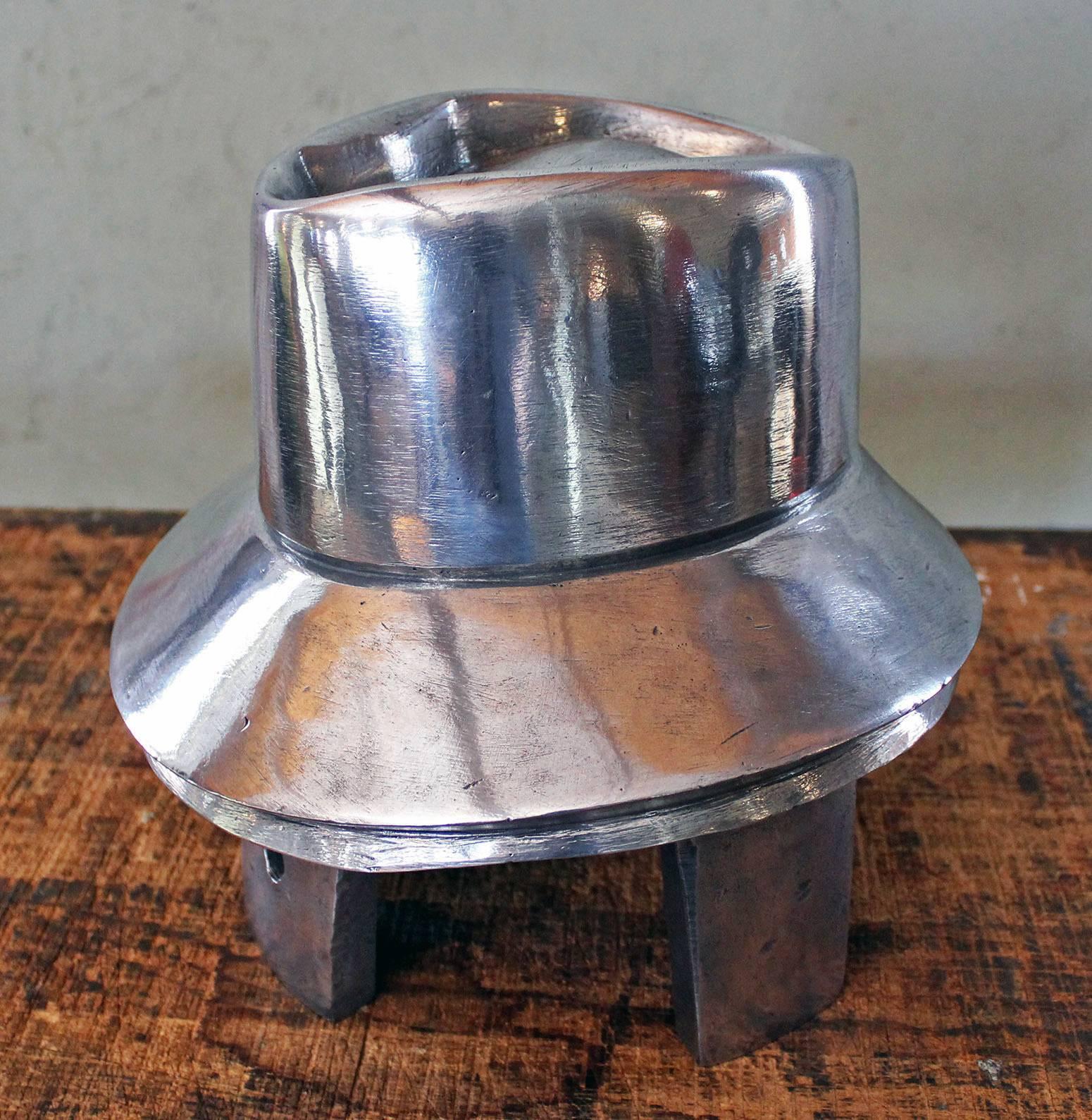 Vintage Industrial Polished Metal Aluminium Hat Block Mold, OB1DC 1
