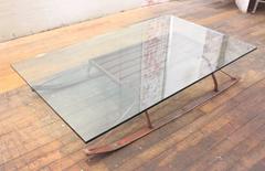 Coffee Table Vintage Industrial Wood and Glass Sled