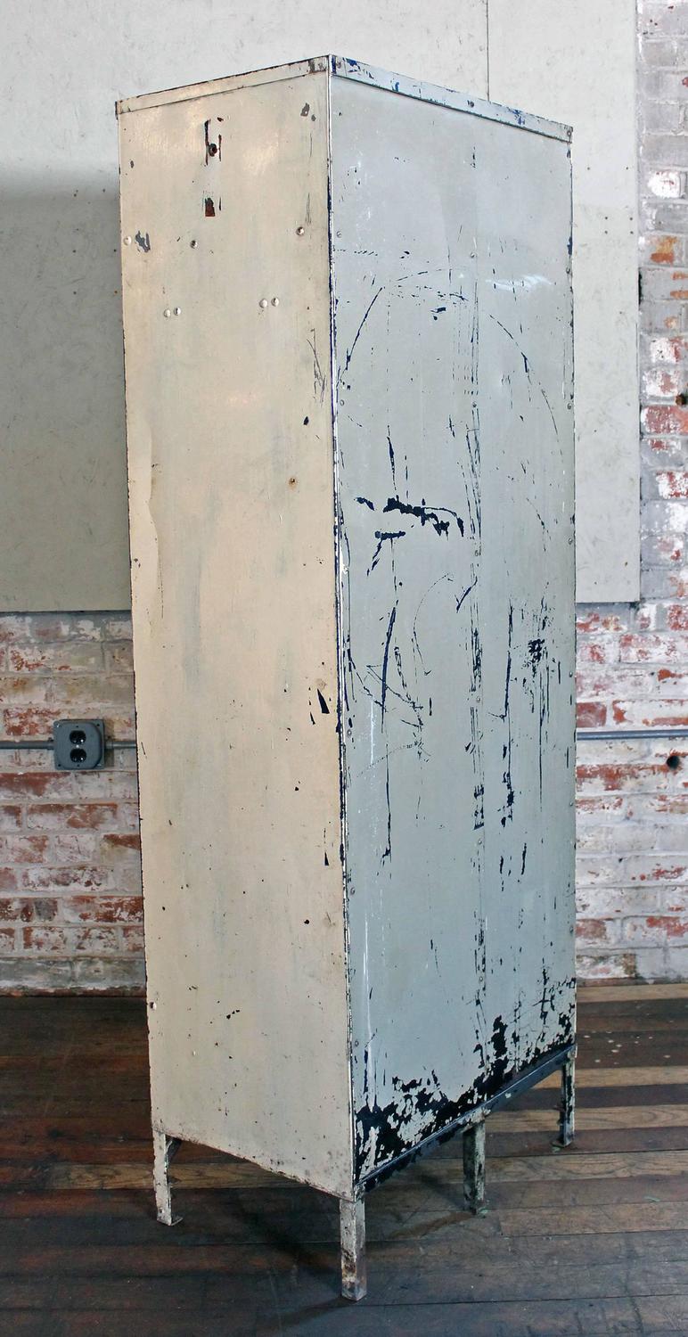 Pair of Vintage Industrial Steel Metal Lockers with Brass Knobs and