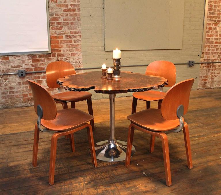Free-Form Burl Walnut Tulip Base Dining, Kitchen Table Mid-Century ...