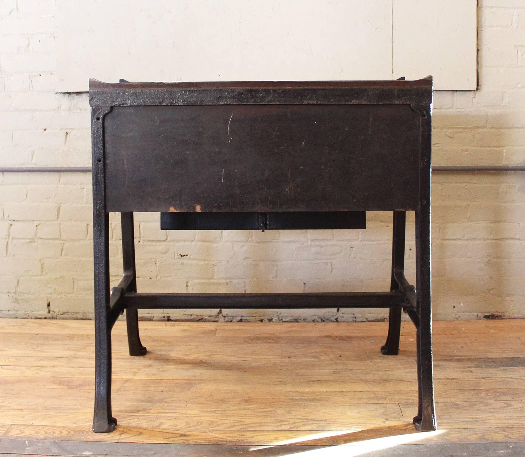 Vintage Industrial Wood & Cast Iron Printers Proof Table Stand 