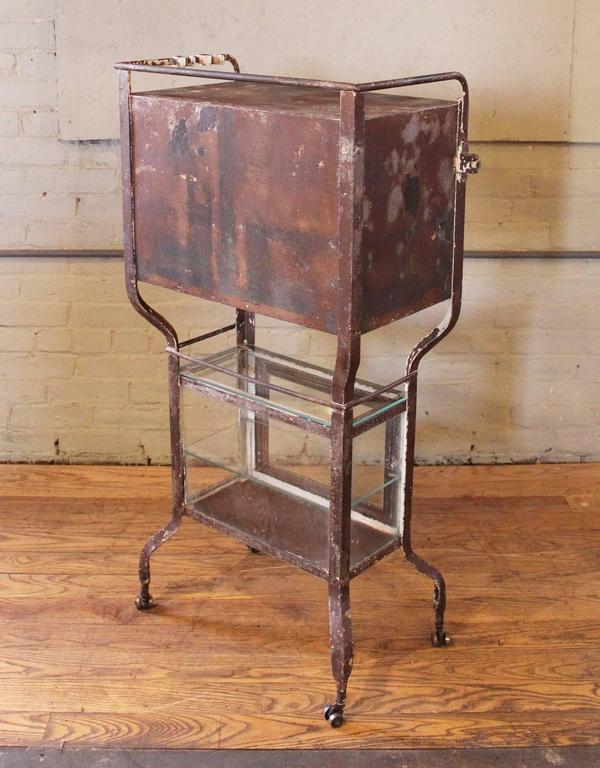 Vintage Rusted Painted Metal And Gl Medical Cabinet American Vintage Rusted Painted Metal And Gl Medical Cabinet Stand Or Cart For